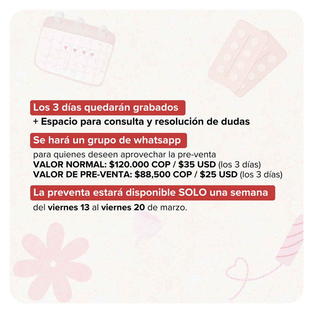 TALLER MENSTRUACIÓN SALUDABLE Y SOSTENIBLE (3 días)