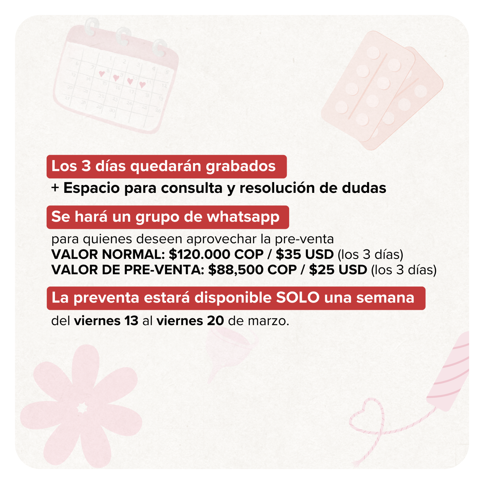 TALLER MENSTRUACIÓN SALUDABLE Y SOSTENIBLE (3 días)